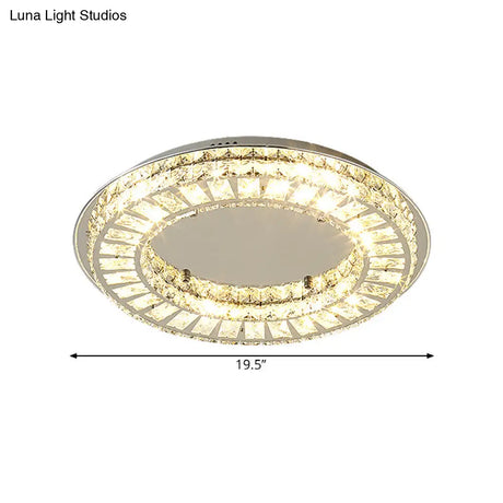 Minimalist Crystal Rectangle Led Chrome Ceiling Fixture - Hoop Flush Mount Light For Bedroom