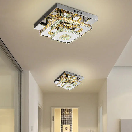 Minimalist Crystal Semi Flush Mount Led Lighting In Stainless Steel For Corridor Stainless-Steel / C