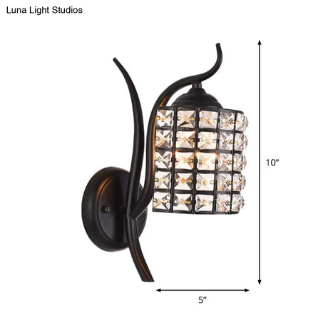 Minimalist Crystal Square/Rhombus Sconce: Black 1-Light Shade Wall Lighting Fixture