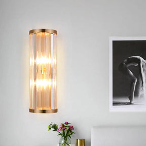 Minimalist Crystal Wall Sconce With 2 Bulbs For Living Room Lighting Clear / Round