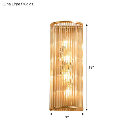 Minimalist Cylinder Wall Mount Crystal Rod Sconce - 4-Light Hallway Lighting In Gold