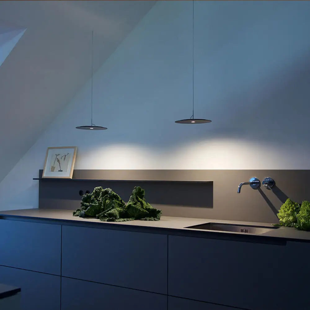 Minimalist Disk Pendant Lamp - Metallic Led Suspension Light Fixture For Decorative Diner Bars