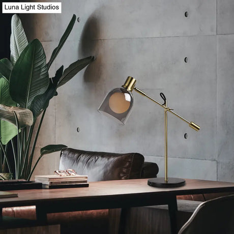 Minimalist Dome Metal Nightstand Lamp - Smoke Gray Glass Finish Perfect For Living Rooms 1-Bulb