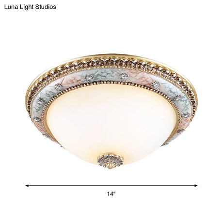 Minimalist Dome White Glass Flush Mount Ceiling Light In Gold - 2/3 - Light 14’/16’/19.5’ Width