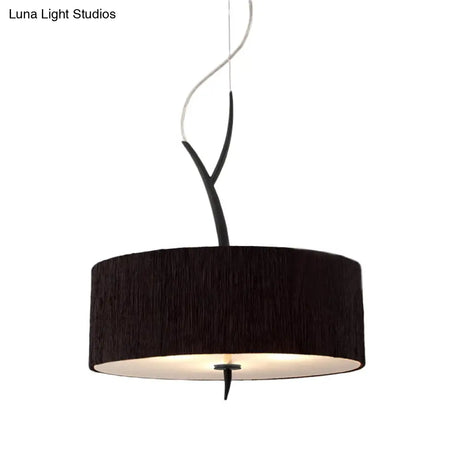 Minimalist Drum-Shaped Pendant Chandelier | 3-Head Fabric Ceiling Lamp White/Black Suspension