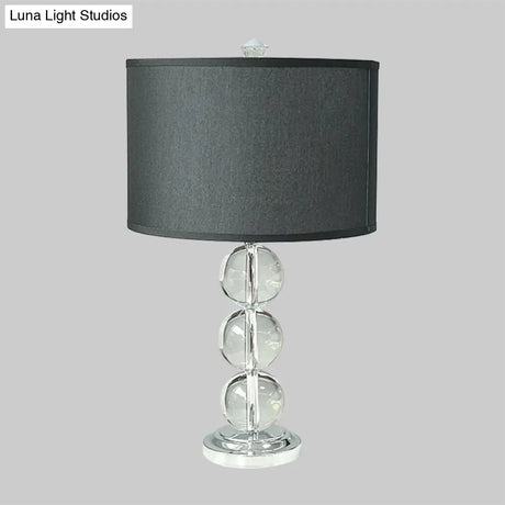 Minimalist Fabric Drum Nightstand Lamp With Crystal Accent - Black 1-Bulb Lighting