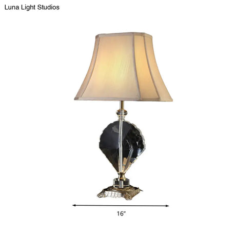 Minimalist Fabric Table Lamp With Leaf Crystal Accent - Beige Night Light