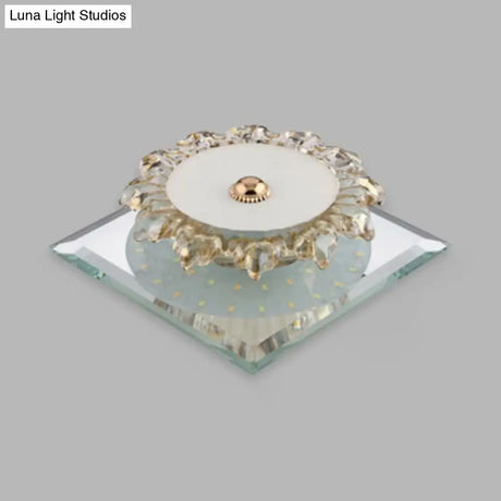 Minimalist Floral Crystal Led Flush Mount For Foyer Lighting