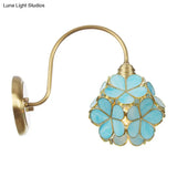 Minimalist Floral Metal Wall Sconce With Colorful Glass Shade For Living Room Lighting