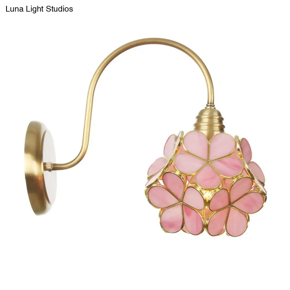 Minimalist Floral Metal Wall Sconce With Colorful Glass Shade For Living Room Lighting