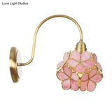 Minimalist Floral Metal Wall Sconce With Colorful Glass Shade For Living Room Lighting
