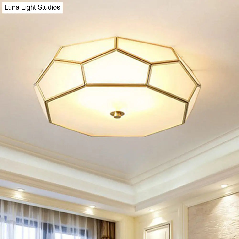 Minimalist Football Design Ceiling Light With Brass Finish – Flush Mount Glass Fixture