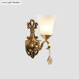Minimalist Frosted Glass Wall Light Fixture - Gold Tapered Mounted Lamp For Corridor