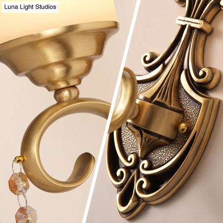 Minimalist Frosted Glass Wall Light Fixture - Gold Tapered Mounted Lamp For Corridor
