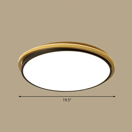 Minimalist Gold And Black Acrylic Round Led Flush Light For Bedroom Ceiling / 19.5’ Remote