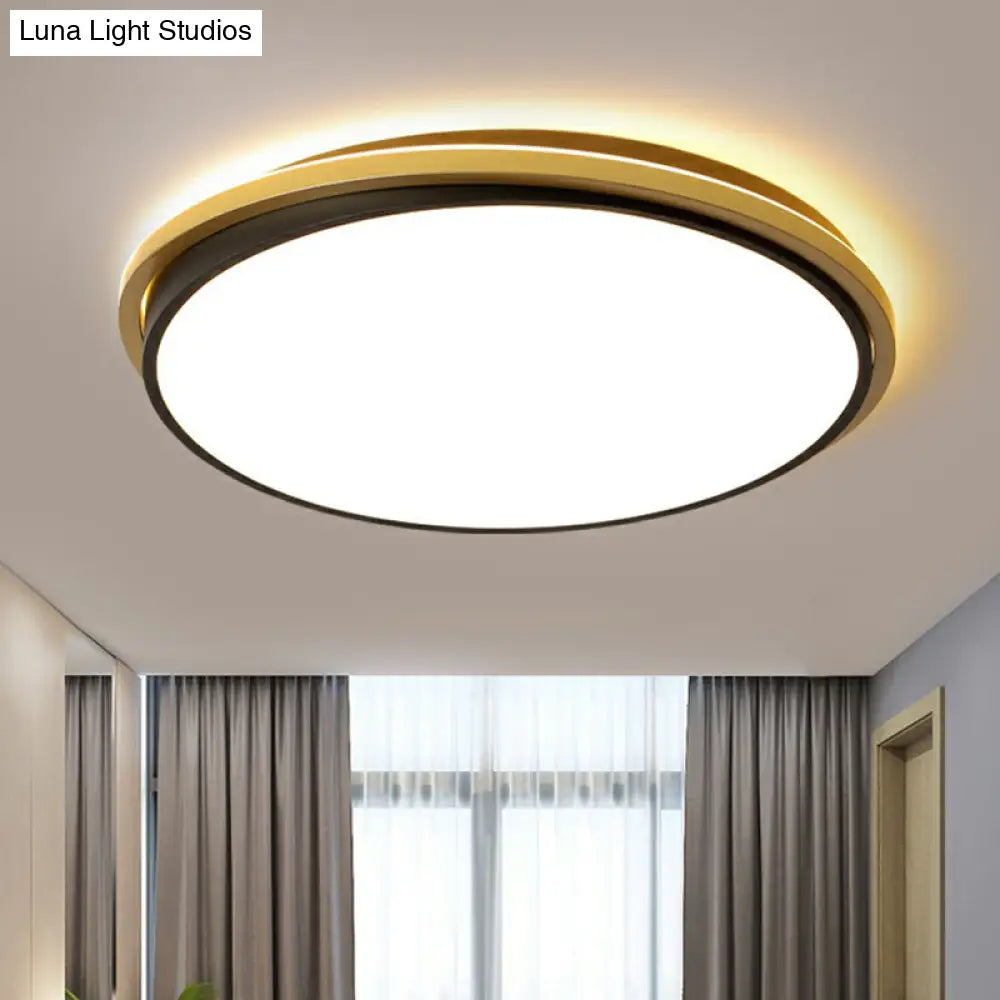 Minimalist Gold And Black Acrylic Round Led Flush Light For Bedroom Ceiling