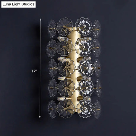 Minimalist Gold Floral Sconce Light With Crystal Shade - Wall Mount Lighting For Bedroom