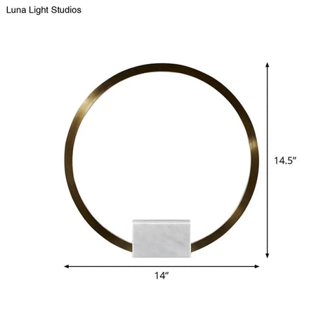Minimalist Gold Hoop Led Table Lamp With Marble Block Pedestal