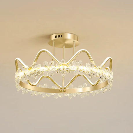 Minimalist Gold Led Ceiling Light With Crystal Flower Design For Bedroom / 25 Warm