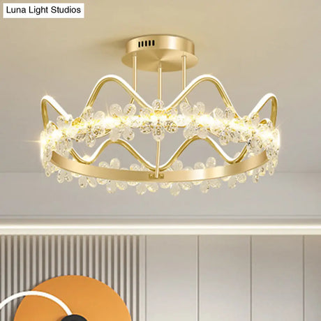 Minimalist Gold Led Ceiling Light With Crystal Flower Design For Bedroom