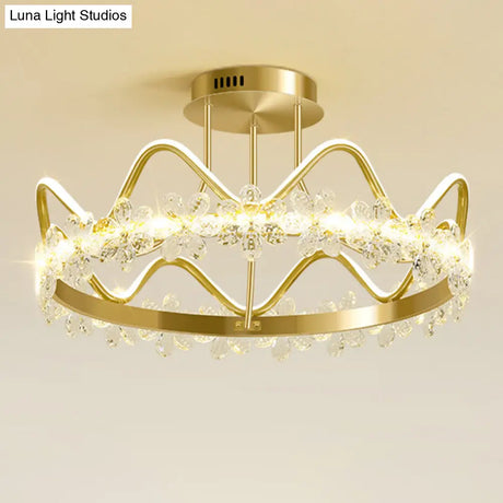 Minimalist Gold Led Ceiling Light With Crystal Flower Design For Bedroom