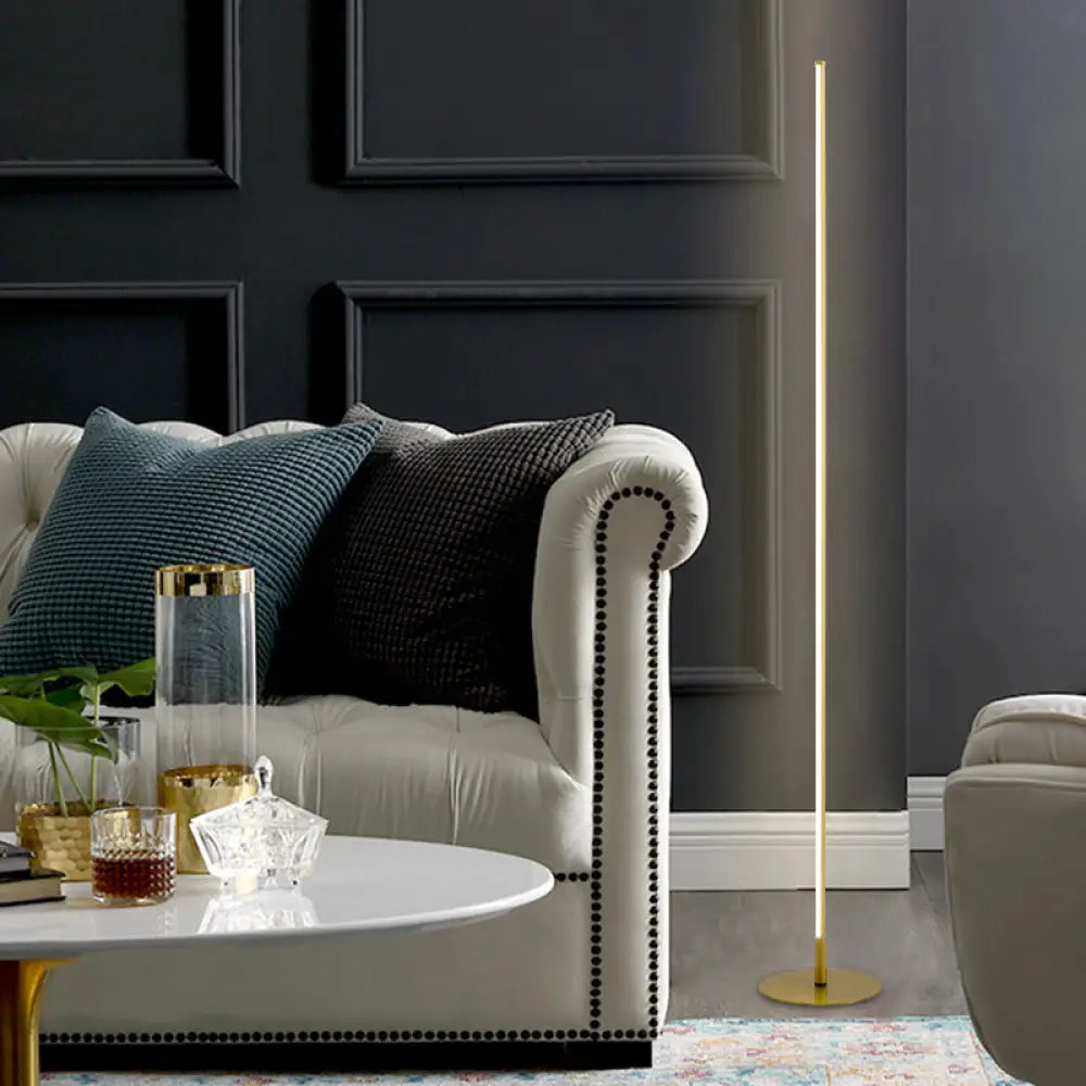Minimalist Gold Led Floor Lamp | Warm/White Lighting For Bedroom