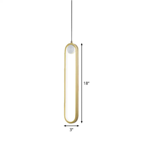 Gold Metal Led Bedroom Hanging Light Kit - Simplicity Elliptical Pendant Lamp With Warm/White