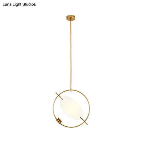 Minimalist Gold Metal Pendant Light Fixture With 1 Hanging Circle Head – Ideal For Bedroom