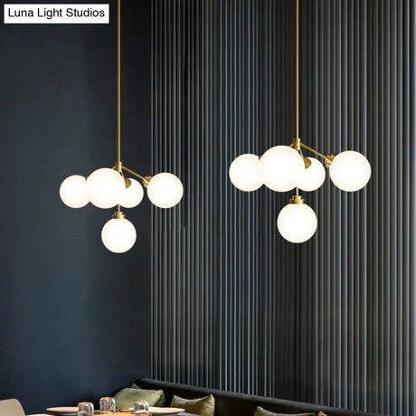 Minimalist Gold Opal Glass 5-Bulb Chandelier - Ball Dining Room Hanging Lamp