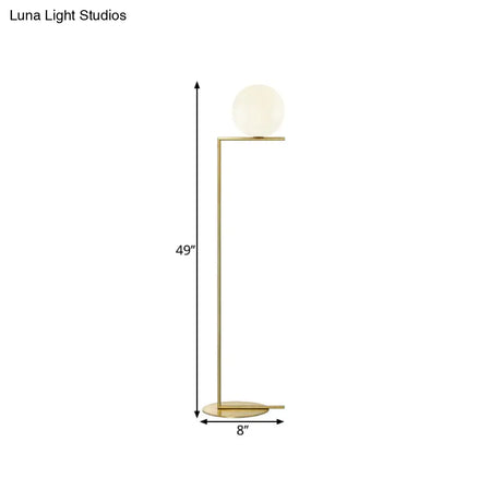 Minimalist Gold Orb Floor Lamp With Frosted Glass Shade And Right Angle Stand