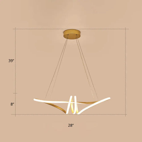 Minimalist Gold Twist Island Pendant Light Fixture With Led Metal Finish - Perfect For Restaurants