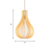 Beige Cutout Gourd Pendant Ceiling Lamp With Wood Shade - Minimalist 1-Bulb 12/15 W