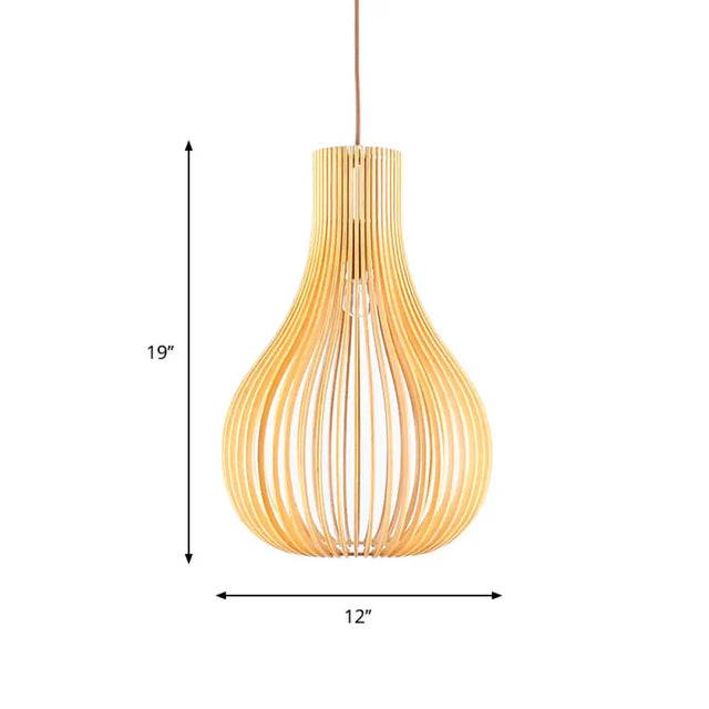 Beige Cutout Gourd Pendant Ceiling Lamp With Wood Shade - Minimalist 1-Bulb 12/15 W