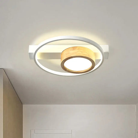 Minimalist Gray/White Led Flush Mount Ceiling Light For Living Room - Wood Finish White