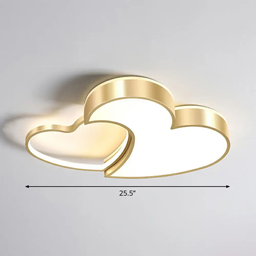 Minimalist Heart - Shaped Metal Ceiling Flush Mount Led Light In Golden Finish – Ideal For