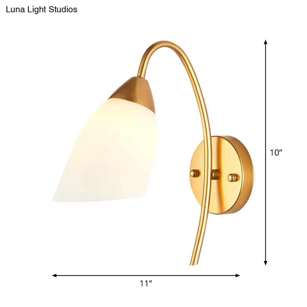 Minimalist Ivory Glass 1-Light Wall Lamp | Gold Gooseneck Sconce Lighting