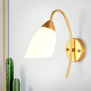 Minimalist Ivory Glass 1-Light Wall Lamp | Gold Gooseneck Sconce Lighting / B