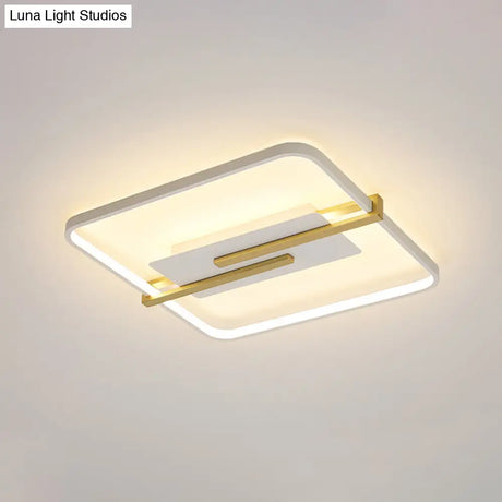 Minimalist Led Bedroom Flush - Mount Light Fixture - Black/White & Gold Ceiling Lamp With Square