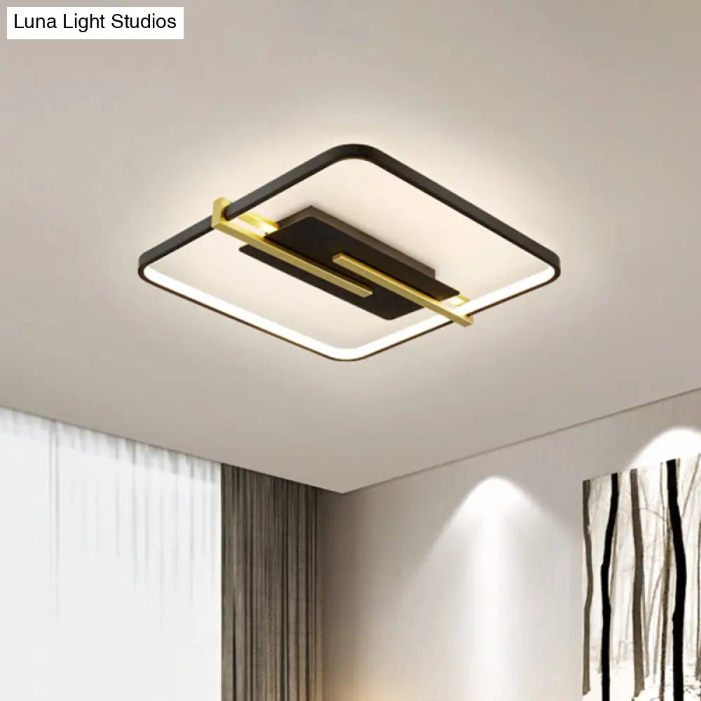 Minimalist Led Bedroom Flush - Mount Light Fixture - Black/White & Gold Ceiling Lamp With Square