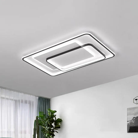 Minimalist Led Ceiling Lamp In Black - Triple-Round/Square/Rectangle Flush Mount Light With Acrylic