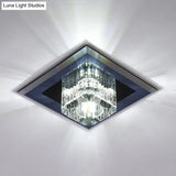 Minimalist Led Crystal Cube Ceiling Light - Compact Flush Mount For Corridors