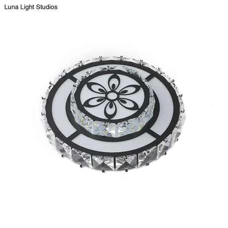 Minimalist Led Crystal Flush Mount Ceiling Lamp With Acrylic Geometry And Floral Pattern