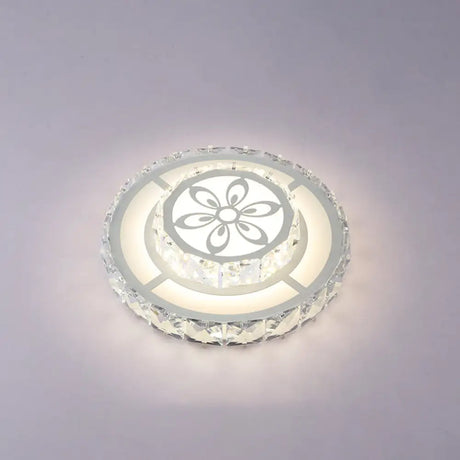 Minimalist Led Crystal Flush Mount Ceiling Lamp With Acrylic Geometry And Floral Pattern White /