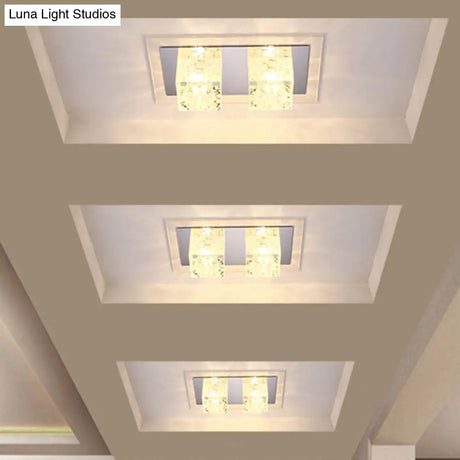 Minimalist Led Double Square Flushmount In Chrome With Crystal Dot Pattern - Warm/White Light For