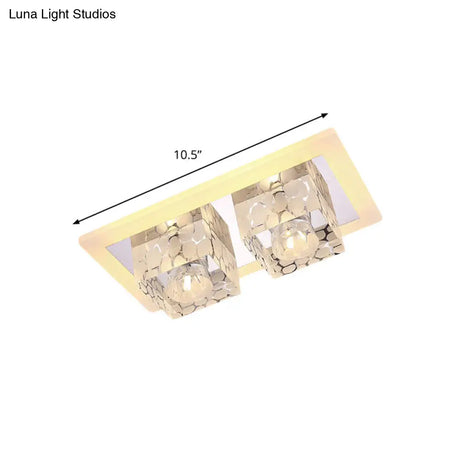 Minimalist Led Double Square Flushmount In Chrome With Crystal Dot Pattern - Warm/White Light For