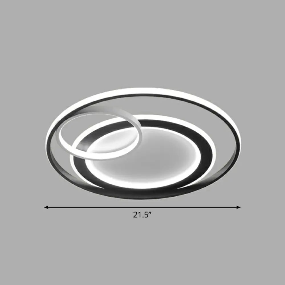 Minimalist Led Flush Ceiling Light Fixture - 3 - Ring Bedroom Mount In Black / 21.5’ White