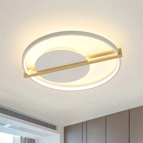 Minimalist Led Flush Mount Ceiling Light In Acrylic Black/White With Gold Hoop Guard White - Gold