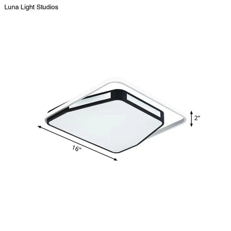 Minimalist Led Flush Mount Ceiling Light In White/Black 16’/19.5’ Round/Square For Bedroom