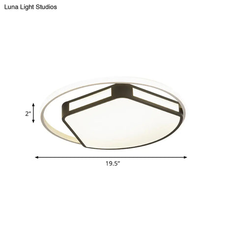 Minimalist Led Flush Mount Ceiling Light In White/Black 16’/19.5’ Round/Square For Bedroom