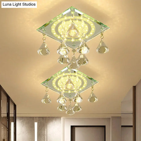 Minimalist Led Flush Mount Crystal Square Ceiling Light For Corridors